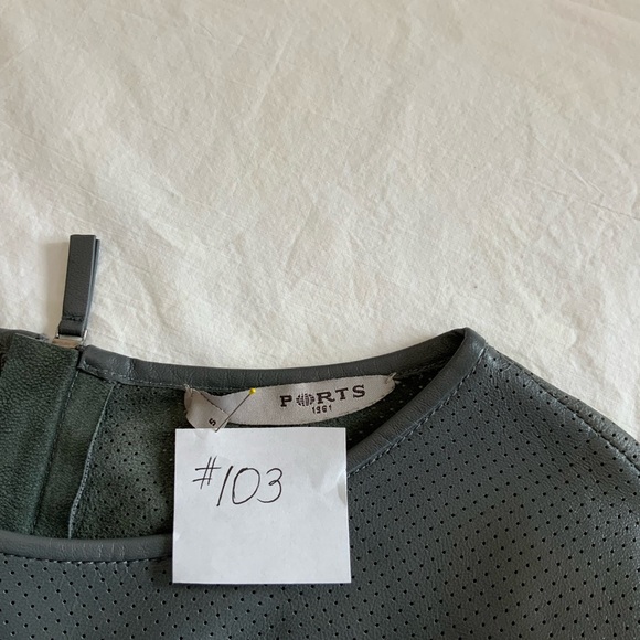 Ports 1961- dark gray perforated leather dress with pockets metal hooks on sides - Picture 7 of 15